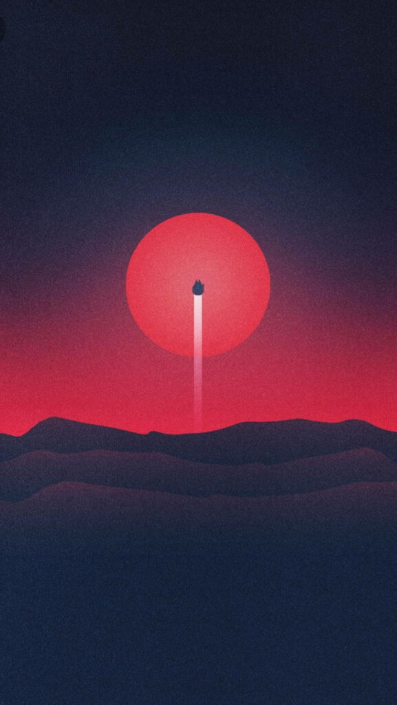 Star Wars: The Epic Launch - A Spaceship Rockets Amidst a Fiery Red Moon Wallpaper