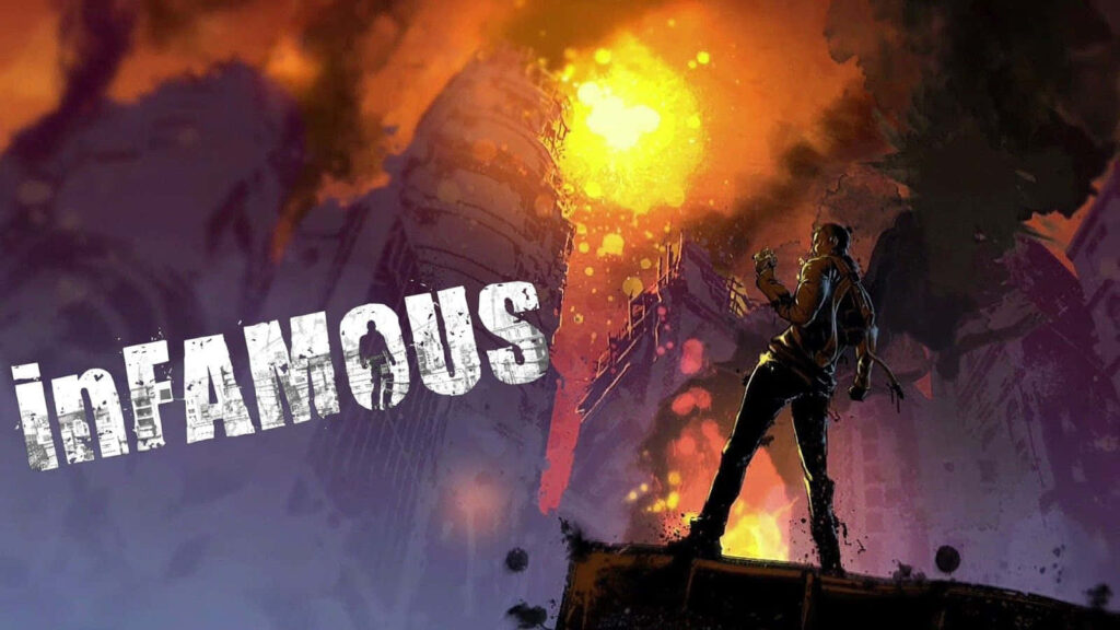 Epic inFAMOUS Wallpaper: Bold Figure in Fiery Urban Chaos
