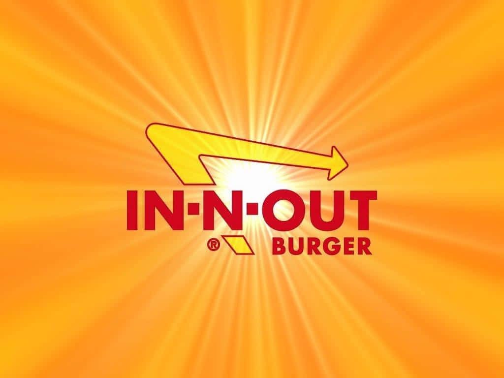 In-N-Out Burger logo with red branding yellow arrow on glowing sunburst vibrant wallpaper background