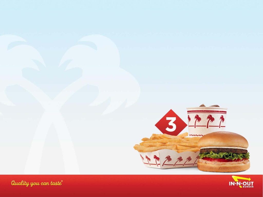 Minimalist In-N-Out Burger Number 3 combo wallpaper with fresh burger fries drink palm trees background