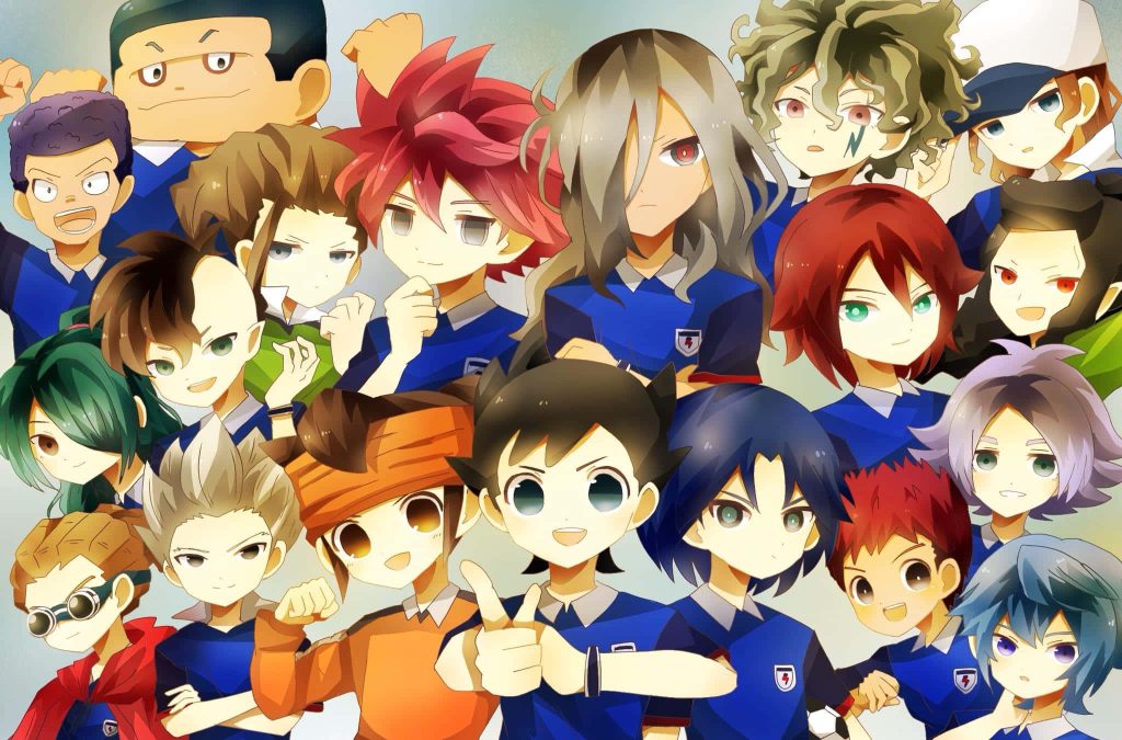 Inazuma Eleven chibi characters Mark Evans Axel Blaze Jude Sharp vibrant anime soccer wallpaper