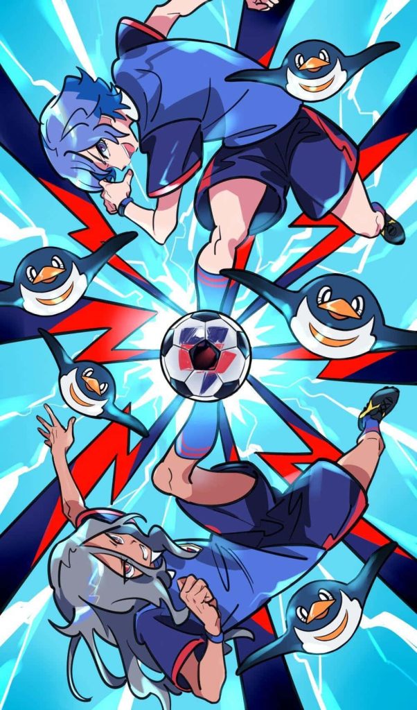 Inazuma Eleven anime wallpaper with Fei Rune Saru powerful play and penguins lightning background