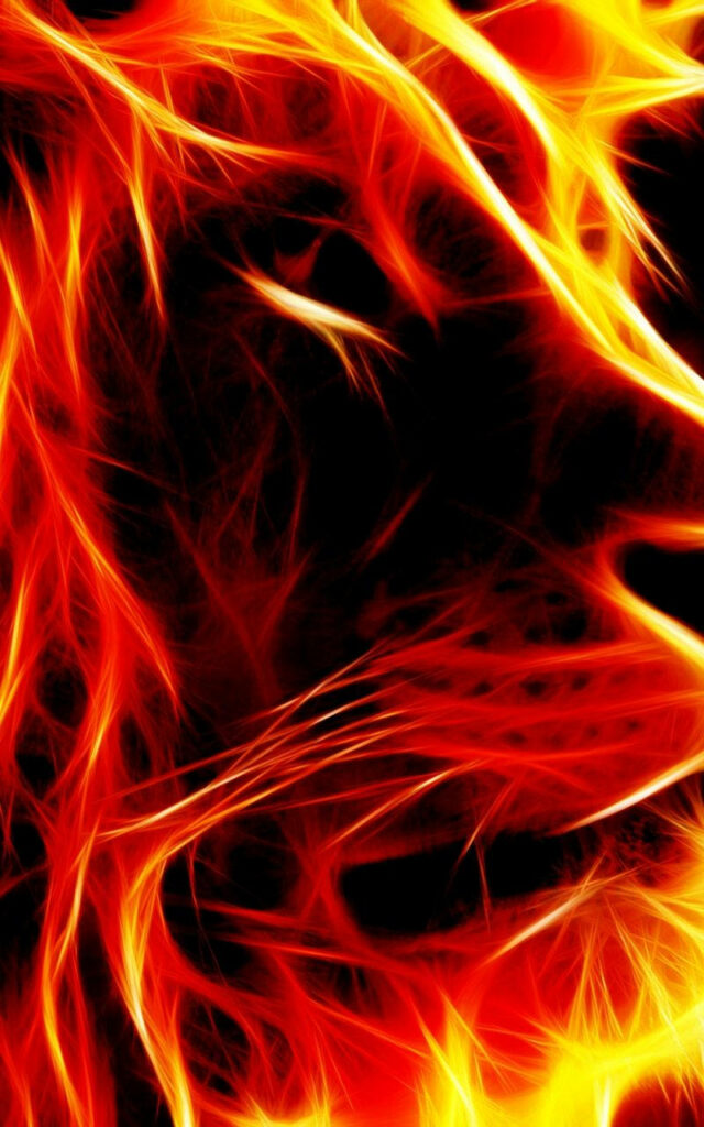 Mesmerizing Mobile Wallpaper: Fiery Lion's Profile Amidst Obsidian Background
