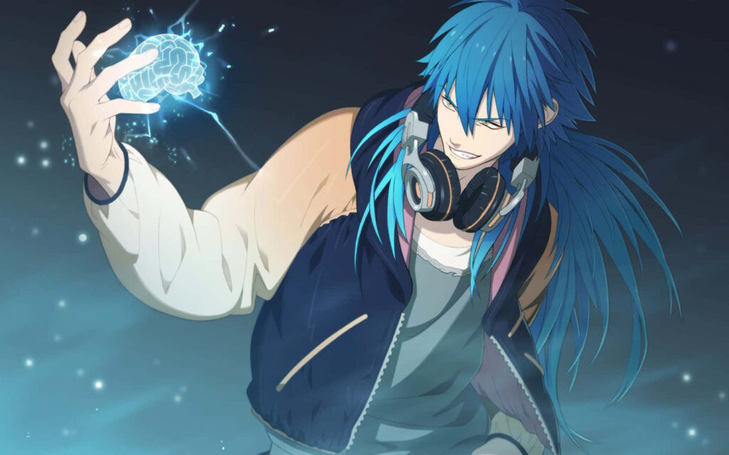 Enigmatic Aoba:  Stylish Bomber Jacket and Blue Aura in Anime Wallpaper