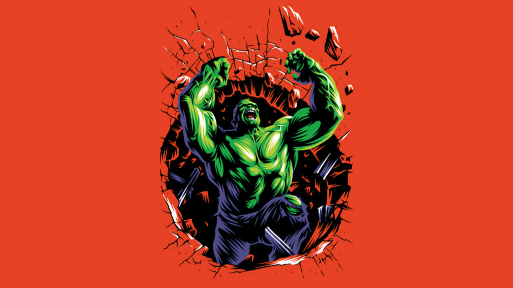 Incredible Hulk Wallpaper: Dynamic Breakthrough on Bold Red Background