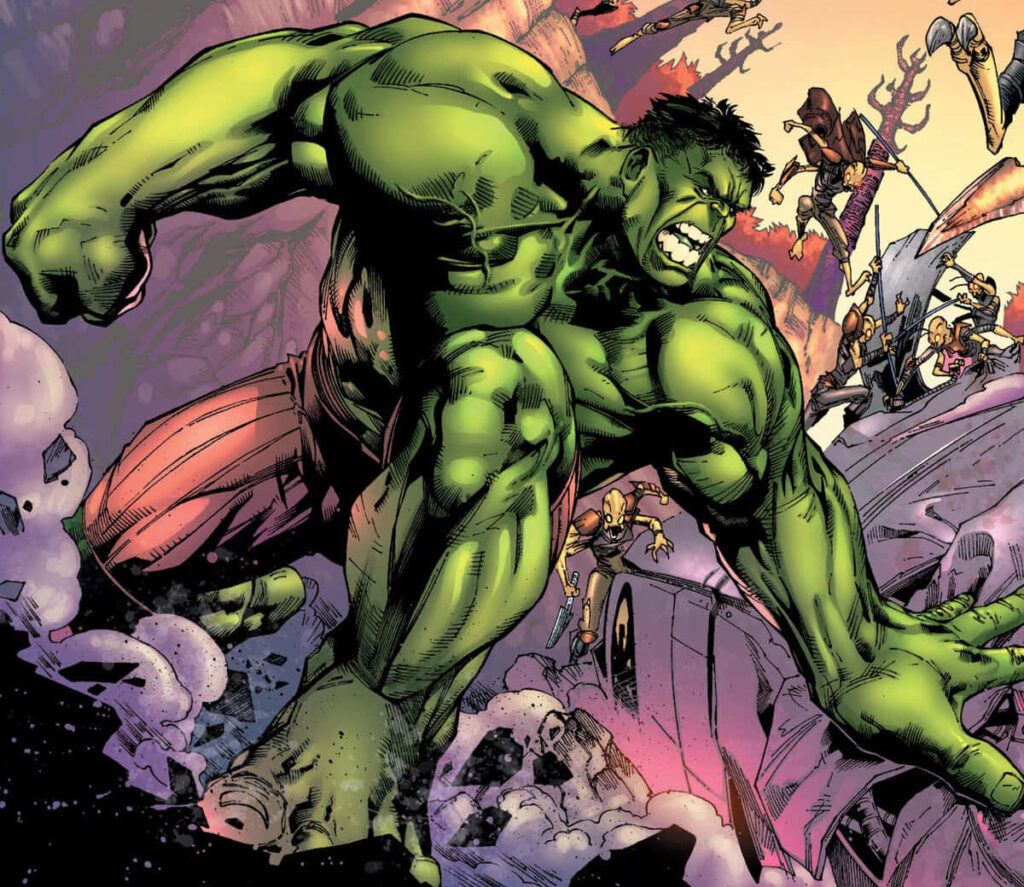 Epic Hulk Wallpaper: Iconic Green Hero in Battle Scene Background