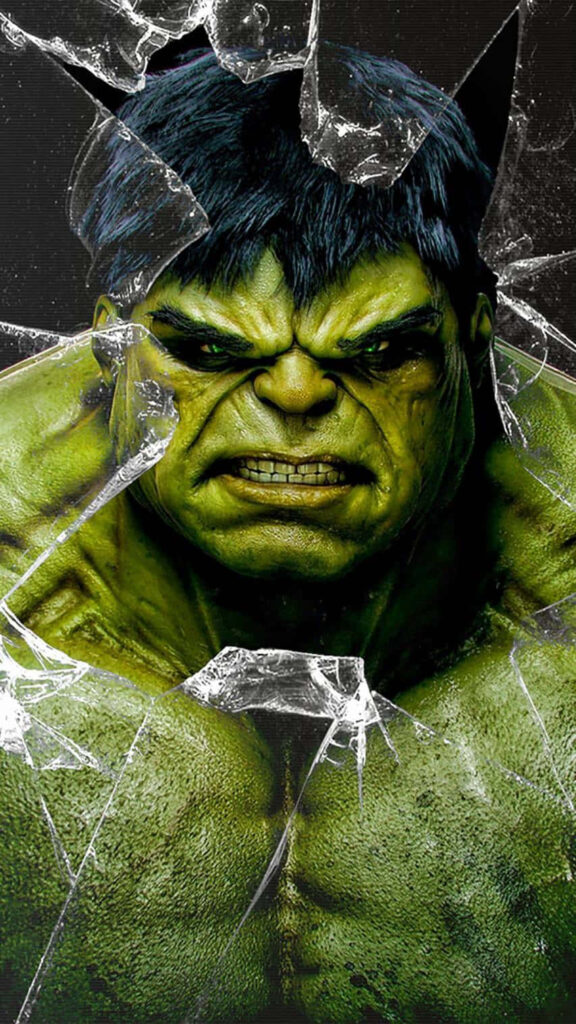 Intense Hulk Wallpaper: Fierce Green Power & Shattered Glass Effect