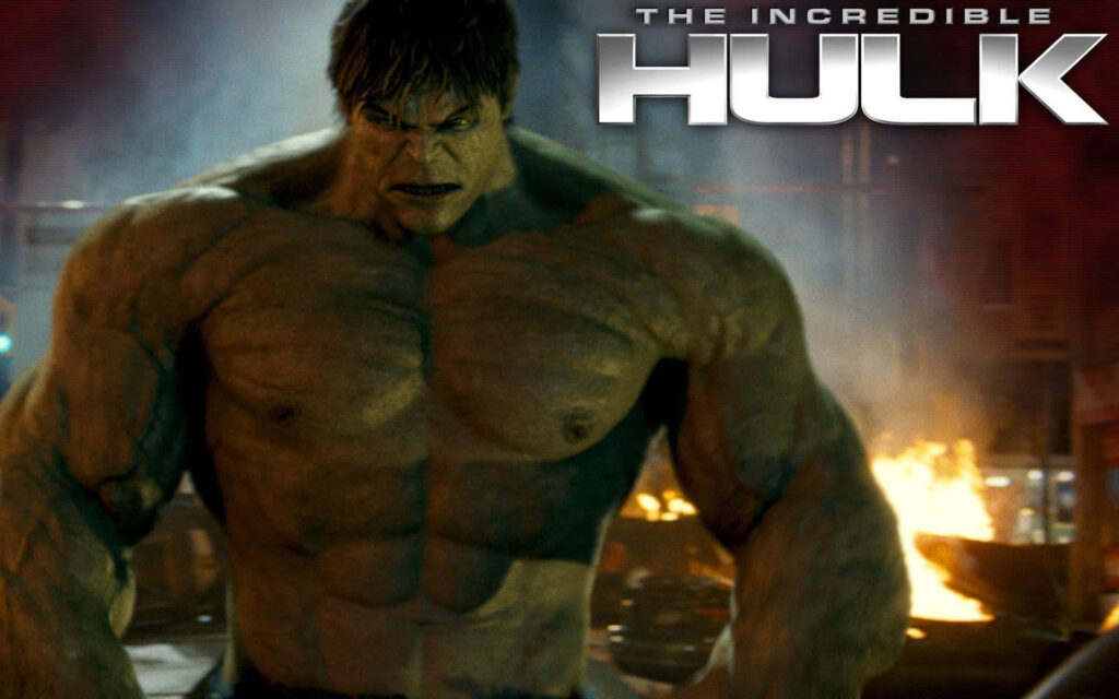 Incredible Hulk Wallpaper: Intense Green Muscles with Fiery Background