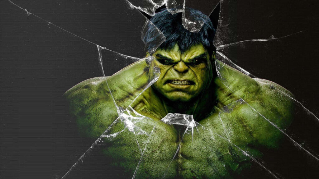 Intense Hulk Wallpaper: Raw Strength Shattering Glass Background