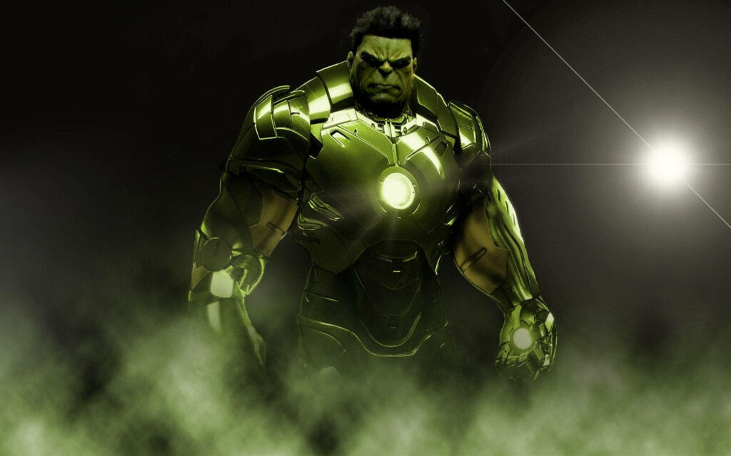 Powerful Hulk in Iron Man Suit - Striking Wallpaper Background