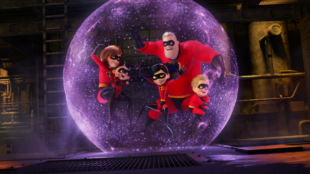 Teamwork in Action: The Incredibles Wallpaper with Purple Force Field