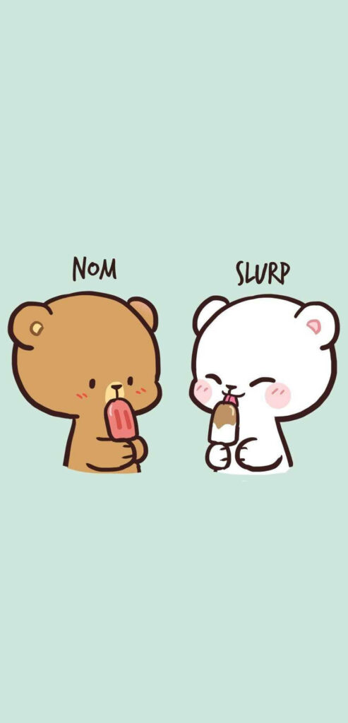 Frosty Friends: Milk and Mocha Bears Delighting in Ice Pops in a Cute Social Media Sticker Background Wallpaper