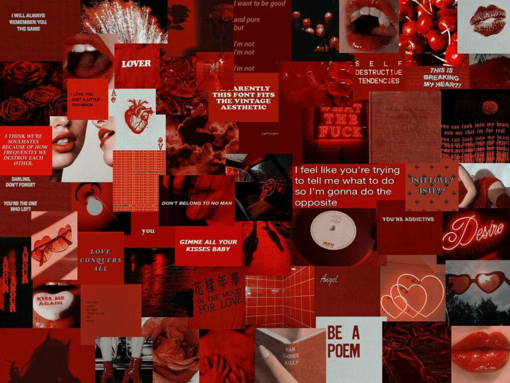 Indie Infusion: Exploring the Red Rhapsody of a Laptop Wallpaper Collage