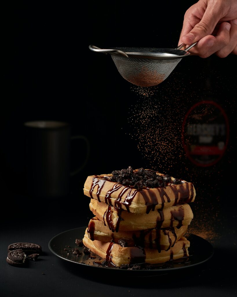 Indulgent Waffle Stack Dessert Wallpaper: Chocolate, Cookies & Sugar