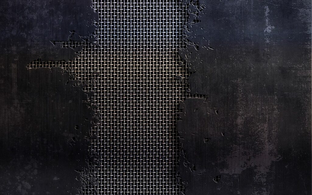 Industrial Black and White Textured Wallpaper with Metal Mesh Design