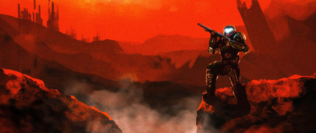 Doomguy: Unleashing Hell with a Shotgun - Fiery Awakening in Doom HD Wallpaper