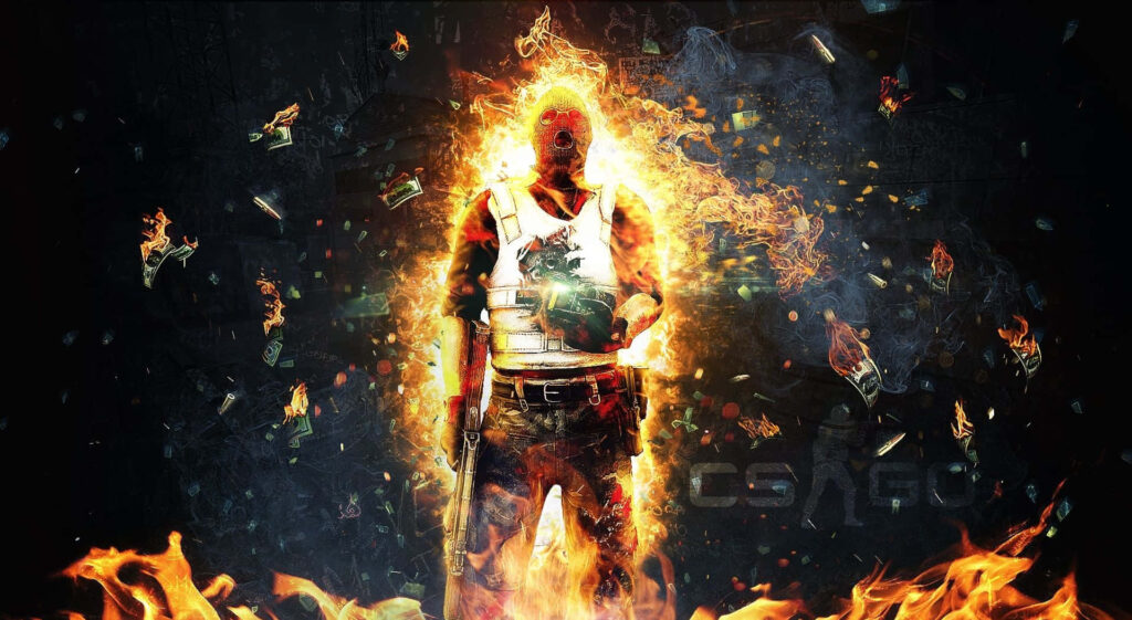 Explosive Chaos: A Fiery Battlefield in Counter Strike Global Offensive Wallpaper