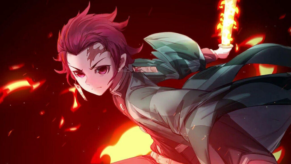 Burning with Vengeance: Unleashing the Inferno - Demon Slayer Tanjiro's Blazing Transformation Wallpaper