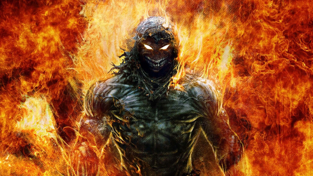 Hellfire Gaze: A Menacing Daemon in Fiery Ultra HD 4K Wallpaper