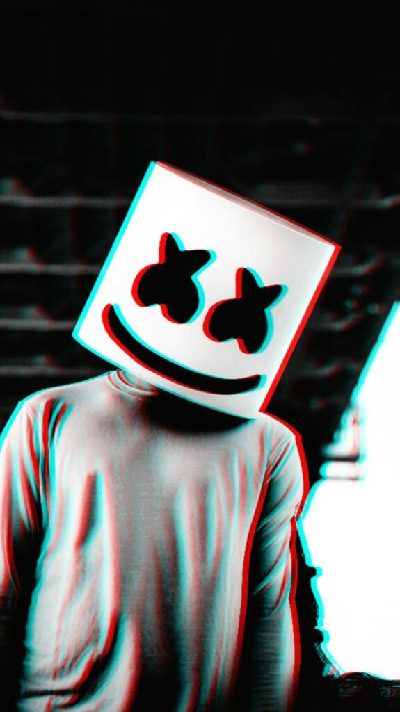 Eerie Vibes: The Distorted Marshmello in a Mysterious Dark Surrounding Wallpaper