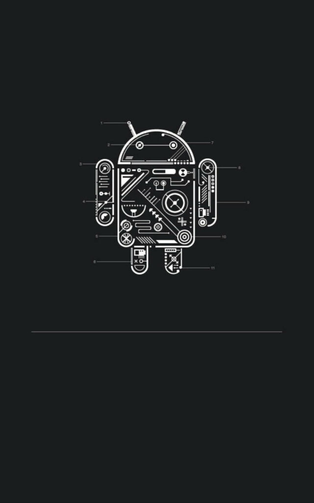 Black Minimalist Vector Art: A Schematically Designed Dark Android Logo Sets a Dark Mood Wallpaper