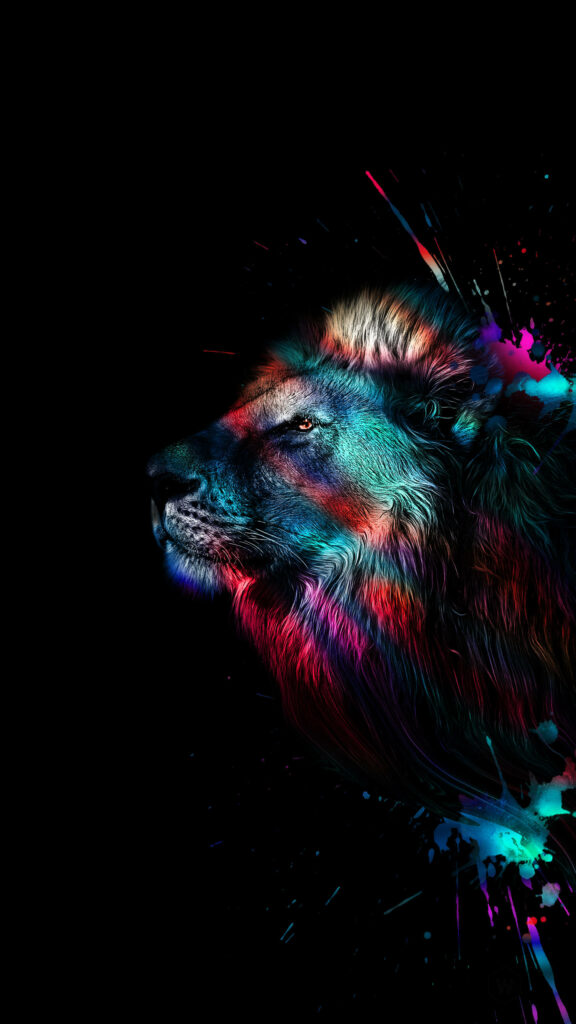 Vivid Amoled Display: Vibrant Colored Lion Background Delighting the Eyes Wallpaper