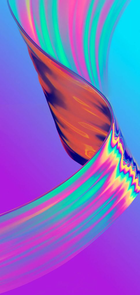Infinix holographic wallpaper with iridescent cyan magenta orange ribbon on gradient background