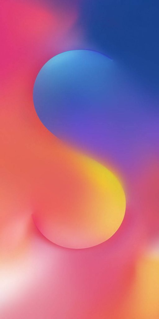 Infinix S3 stock wallpaper with abstract holographic S in vibrant pink purple yellow blue gradients