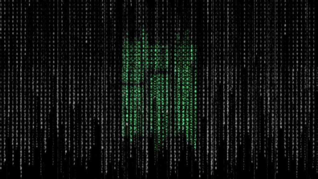 Glowing Digital Matrix: A Green Code Technology Wallpaper
