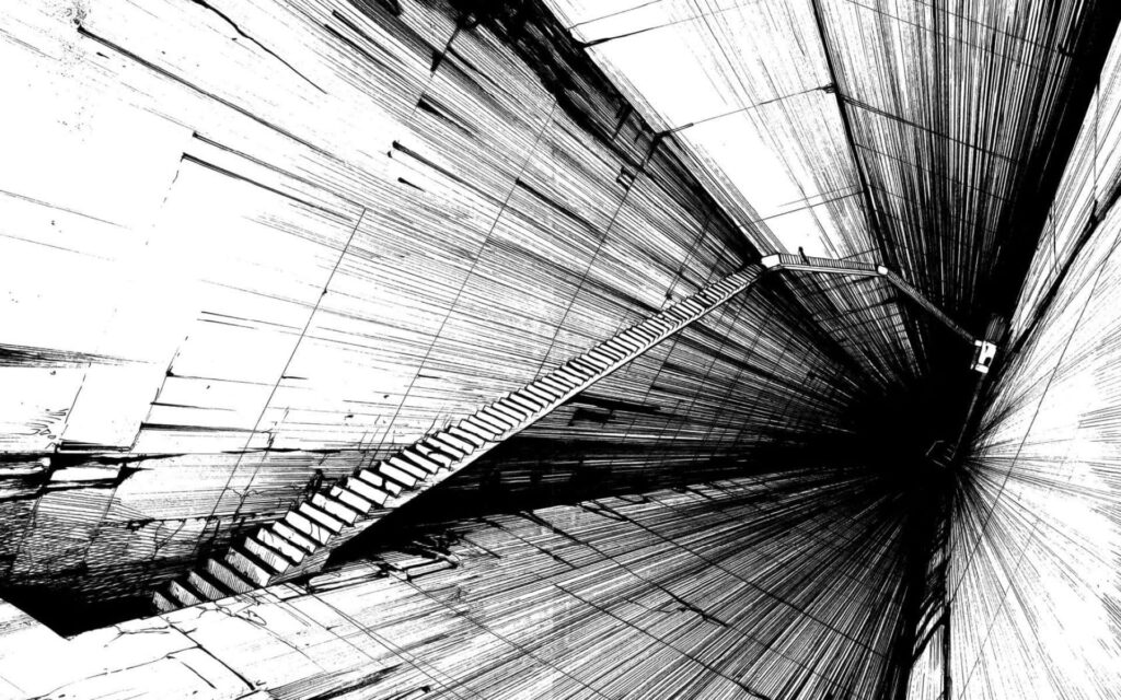 Inky Pathways: Exploring the Abstract Dimensions of a Monochromatic Tunnel Wallpaper