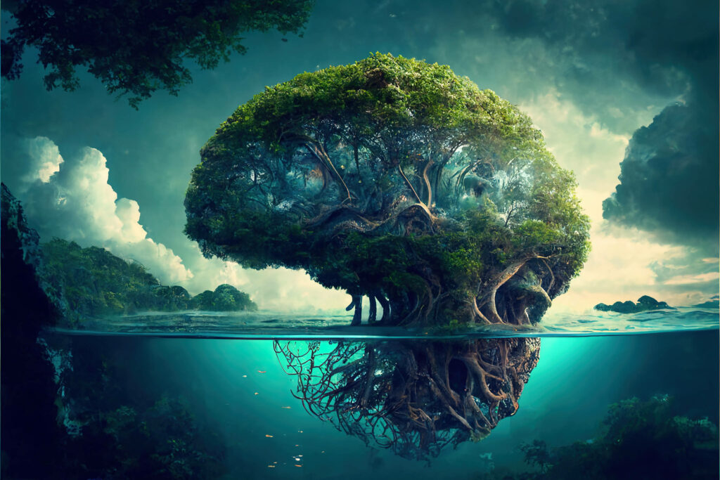 Majestic Reflection: The Cerebral Splendor of Nature's Mindful Symphony Wallpaper
