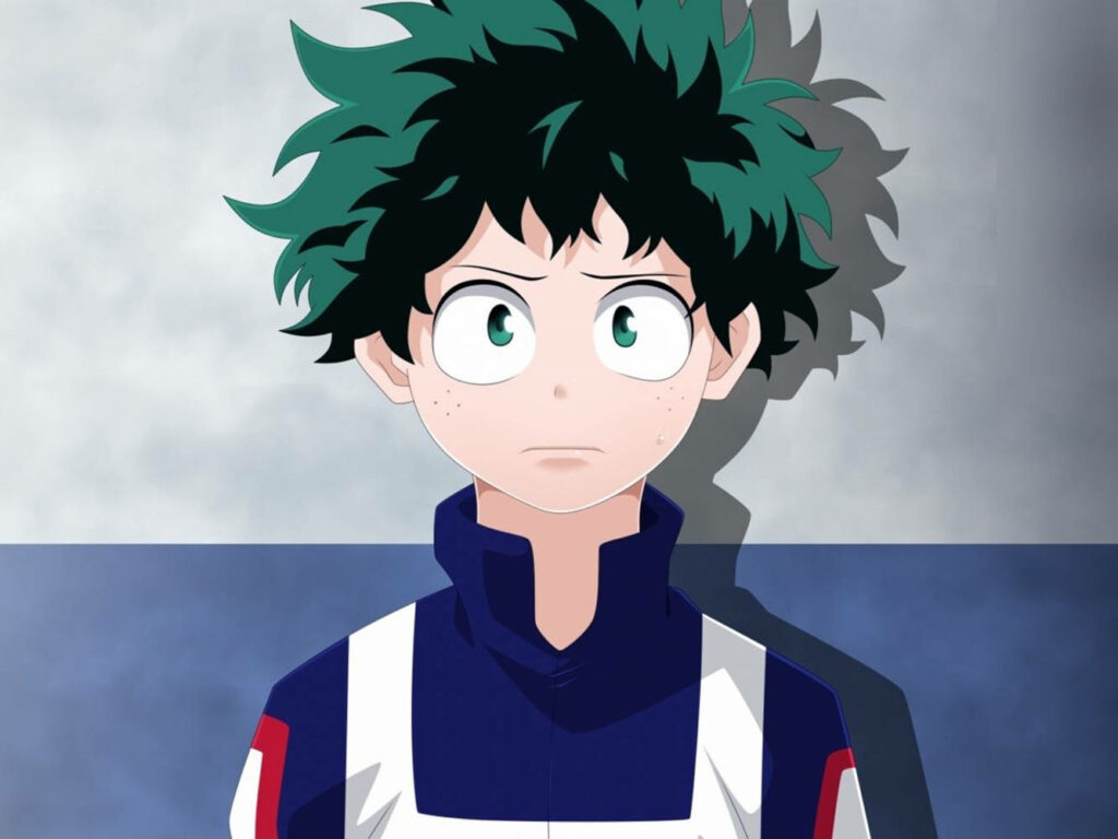An Adorable Depiction of Midoriya Izuku from the Anime Series My Hero Academia Donning His Iconic School Uniform for Physical Education - Cute Boy Cartoon Background Wallpaper