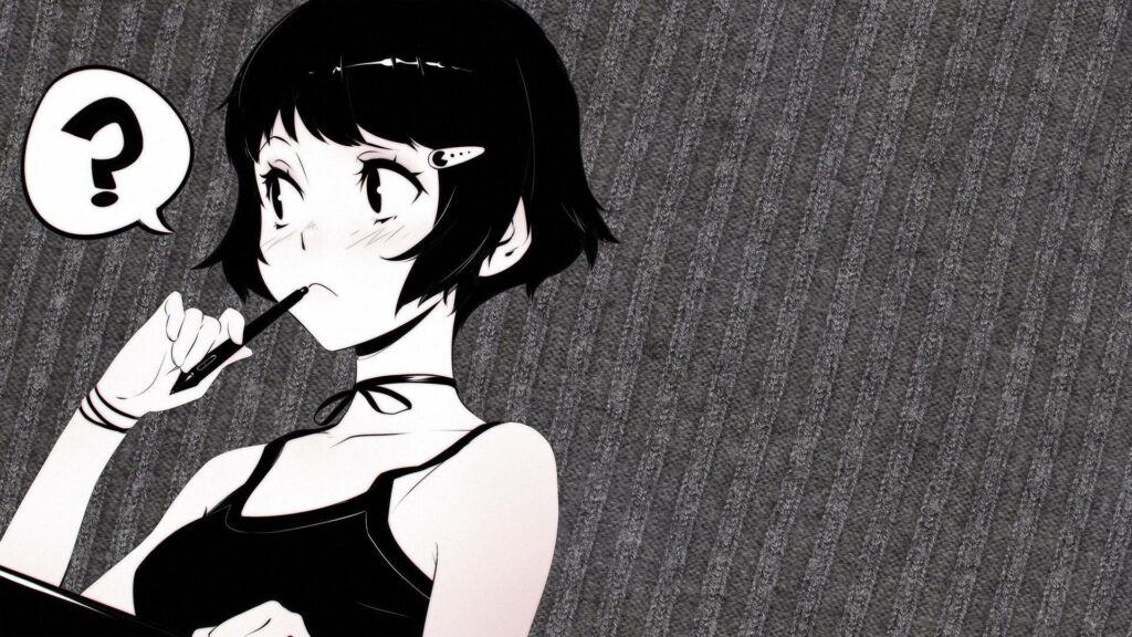 Pen-tastic Monochrome: Mystery in Anime Aesthetics - Enchanting Desktop Wallpaper