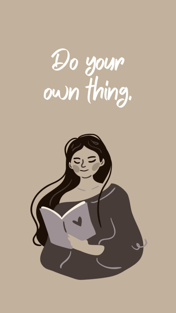 Beige Aesthetic Wallpaper with Reading Illustration & Inspirational Quote