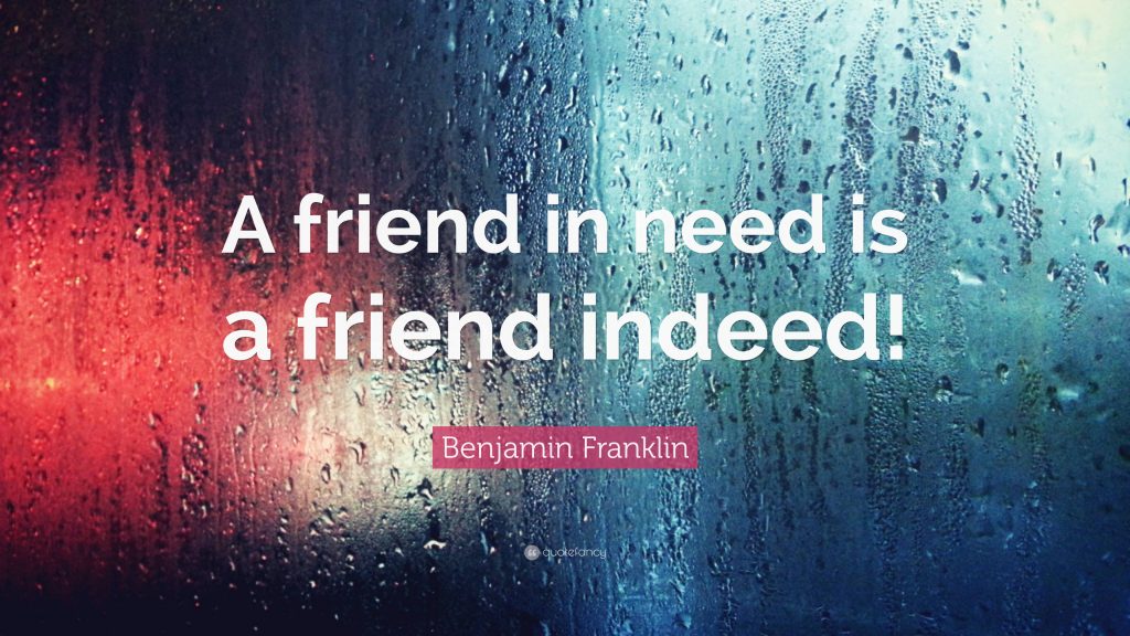 Inspirational friendship quote wallpaper with condensation glass and blue red lighting background