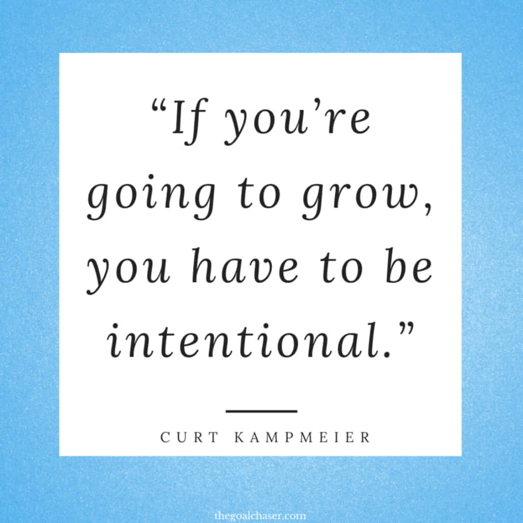 Inspirational Quote Wallpaper: Intentional Growth on a Blue Background