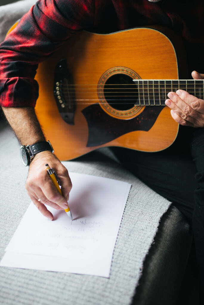 Inspiring Acoustic Guitar Wallpaper with Handwritten Music Notes