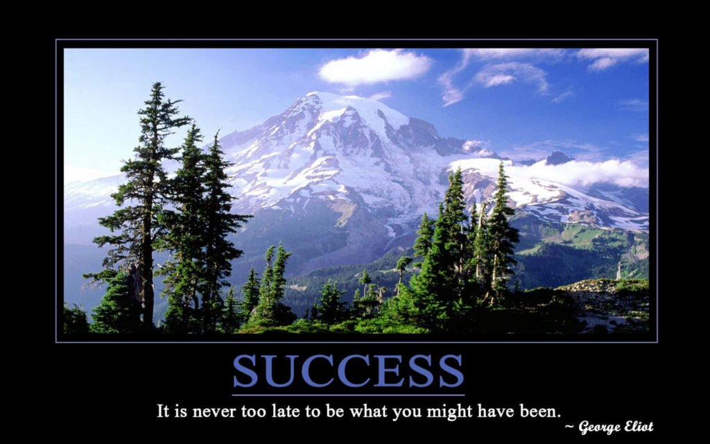 Success Quote by George Eliot: Inspiring Mountain Landscape Background Wallpaper