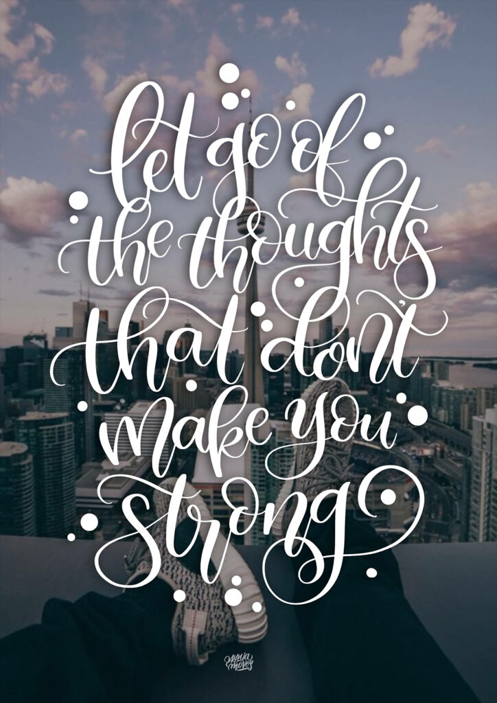 Inspiring Skyline Wallpaper: 'Let Go of Weak Thoughts' Quote