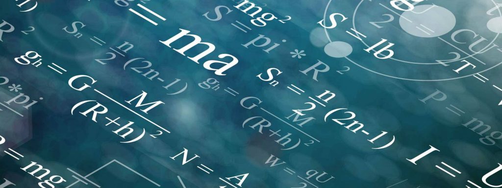 Mathematics wallpaper with algebra physics formulas on deep teal geometric background for science fans