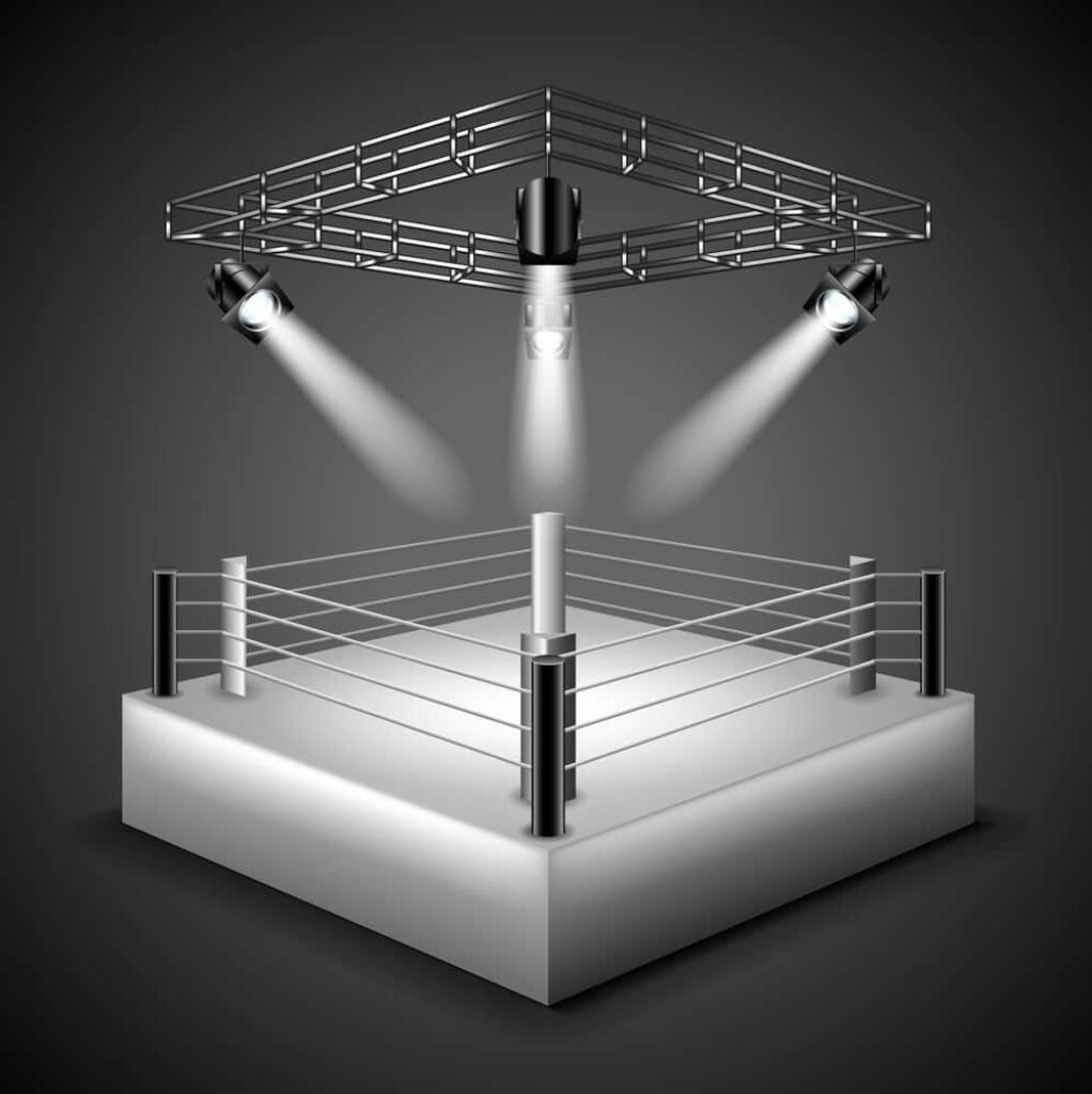 Minimalist 3D Boxing Ring Wallpaper: Dimly Lit & Monochromatic