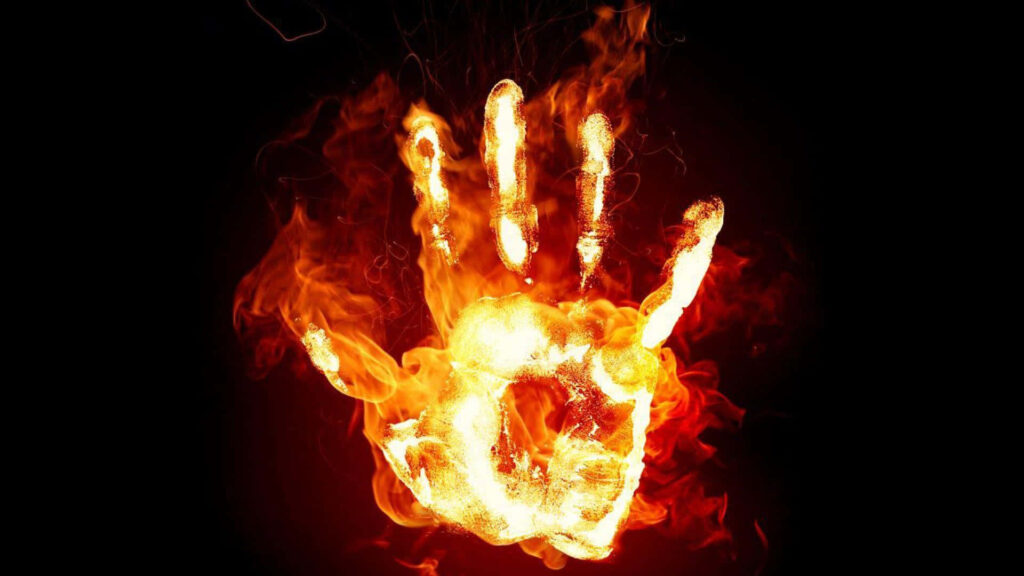 Fiery 3D Handprint Wallpaper - Dramatic Dark Background Design
