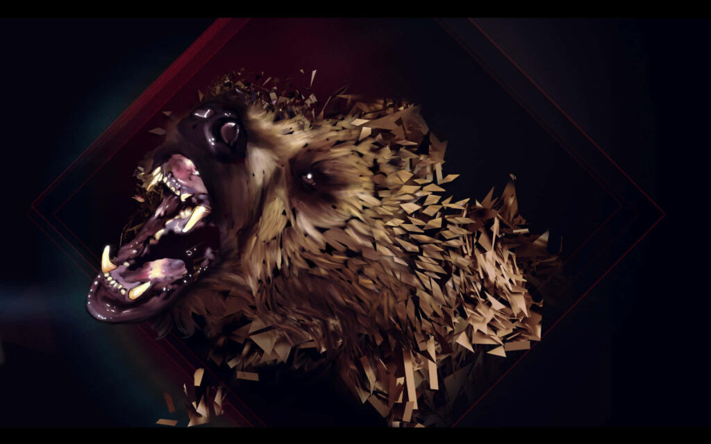 Dynamic 3D Bear Wallpaper: Striking Art with Geometric Background