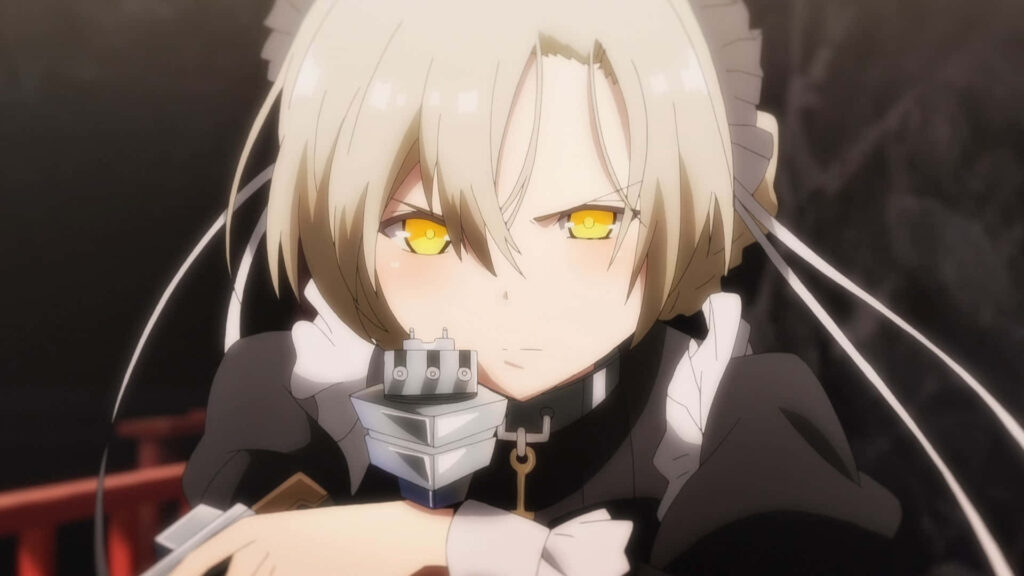 Intense Azur Lane Character Wallpaper: Golden Eyes & Warship Weapon