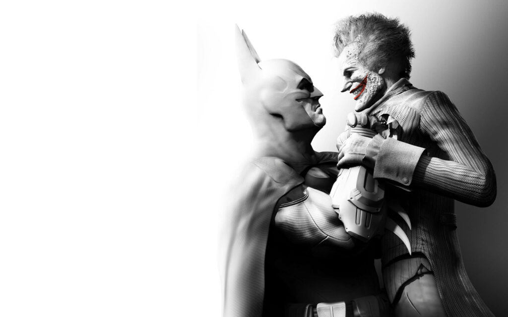Batman vs. Joker: Intense Monochrome Wallpaper from Arkham City