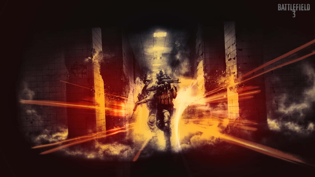 Intense Battlefield 3 Wallpaper: Soldiers in Explosion-Filled Action