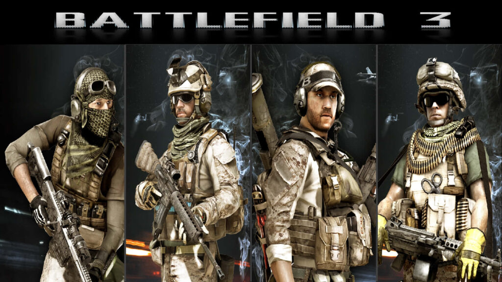 Intense Battlefield 3 Wallpaper: Armed Soldiers and Epic Atmosphere