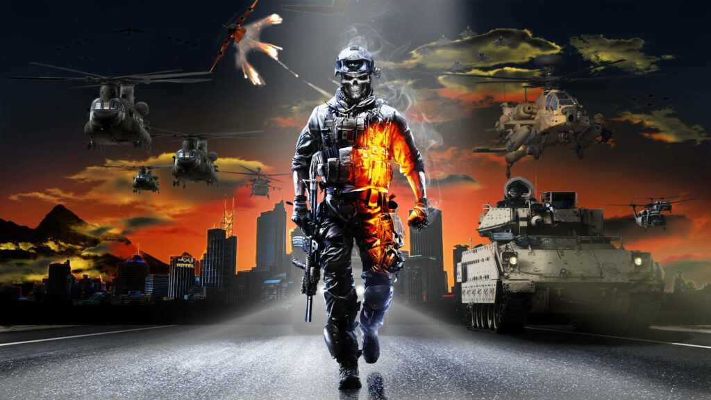 Intense Battlefield 3 Wallpaper: Soldier, Tanks & Fiery Sky