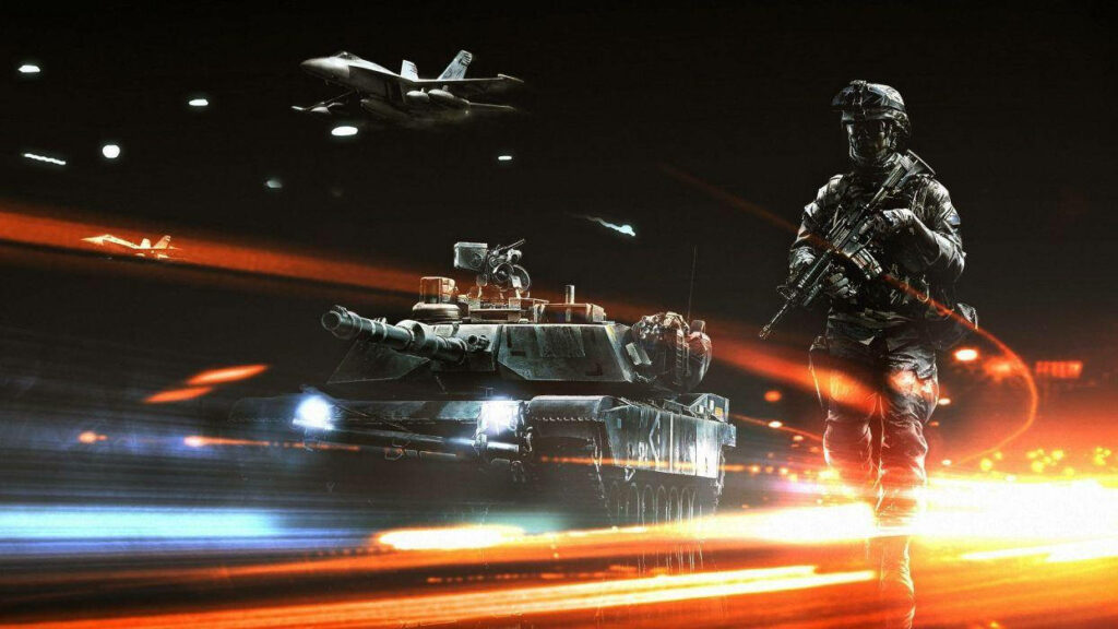 Battlefield 3 Action Wallpaper: Soldier, Tank & Jet in Intense Scene