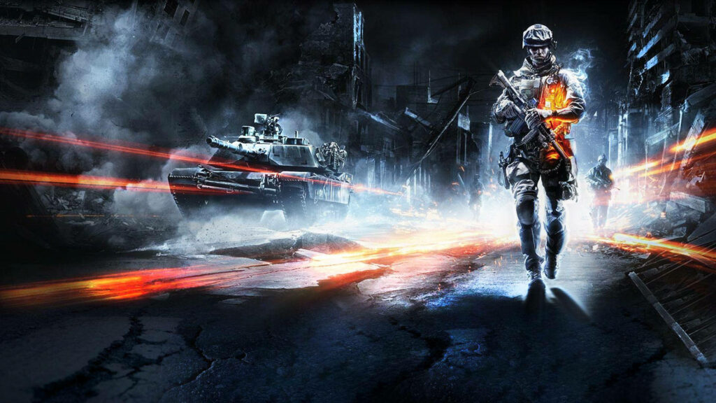 Intense *Battlefield 3* Wallpaper: Soldier in Action Amid Chaos